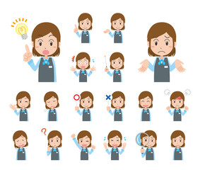 受付　案内　女性　表情　感情　バリエーション　セット　上半身　主線無し