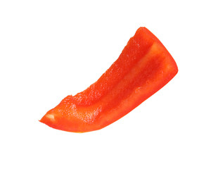 Slice of ripe red bell pepper on white background