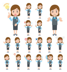 	受付　案内　女性　表情　感情　バリエーション　セット　全身　主線無し