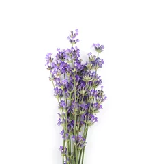 Deurstickers Beautiful tender lavender flowers on white background, top view © New Africa