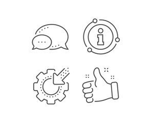 Seo gear line icon. Chat bubble, info sign elements. Settings cogwheel sign. Traffic management symbol. Linear seo gear outline icon. Information bubble. Vector