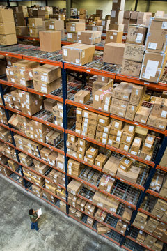 Woman checking stock in warehouse