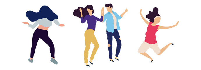 Crowd of young people dancing at club. Big set of characters having fun at party. Flat colorful vector illustration. - Vector