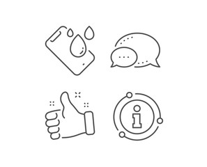 Obraz premium Smartphone waterproof line icon. Chat bubble, info sign elements. Phone sign. Mobile device symbol. Linear smartphone waterproof outline icon. Information bubble. Vector