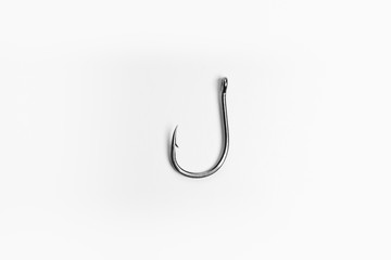 One fishing hook on white background