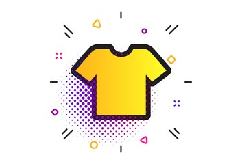 T-shirt sign icon. Halftone dots pattern. Clothes symbol. Classic flat t-shirt icon. Vector