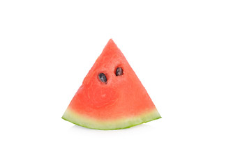 portion cut fresh watermelon with seeds on white background