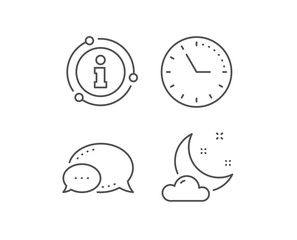 Night weather line icon. Chat bubble, info sign elements. Moon with cloud sign. Sleep symbol. Linear night weather outline icon. Information bubble. Vector