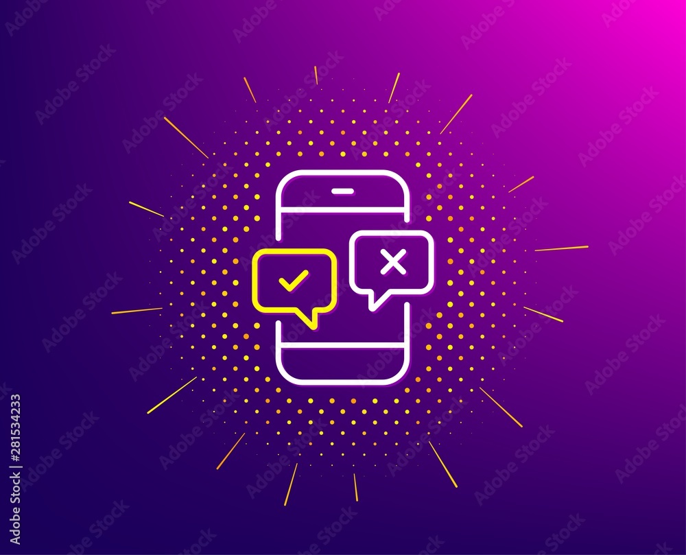Poster phone survey line icon. halftone pattern. select answer sign. business interview symbol. gradient ba