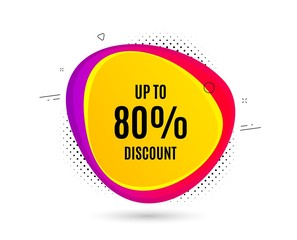 Up to 80% Discount. Banner text shape. Sale offer price sign. Special offer symbol. Save 80 percentages. Geometric vector banner. Discount tag text. Gradient shape badge. Halftone pattern. Vector
