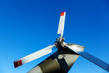 Naklejka premium Tail rotor blades of a helicopter. Soviet military helicopter Mi-24, NATO classification: Hind.
