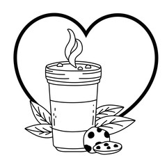 Iced coffee glass and cookie vector design