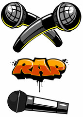 Microphone vector logo, rap battle concept, three stage microphones set vector. - obrazy, fototapety, plakaty