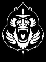 Mandrill monkey head vector image, white on black background.