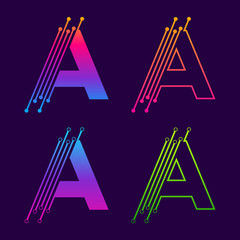 Letter A Colorful logotype design with Dot Linked Shape and line Circle symbol, Technology and Digital Connection concept for your Corporate identity