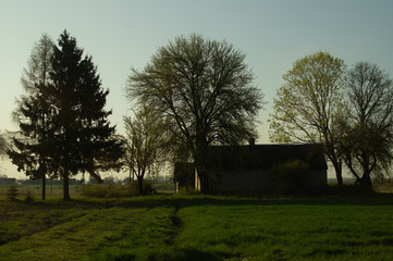 Obraz premium Traditional wooden house in the natural environment scene