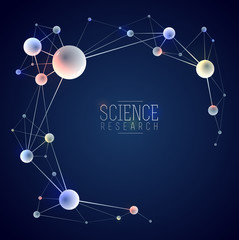 Obraz na płótnie Canvas Molecules and atoms vector abstract background, science chemistry and physics theme illustration, micro and nano research and technology theme, microscopic particles.