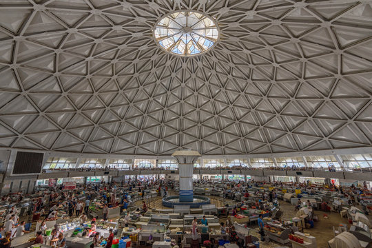 Interior view of Chorsu Bazaar with domed ceiling