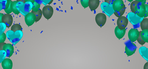 Beautiful ribbon and  Bright and colorful air balloons as background