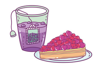 Isolated tea glass and cake design
