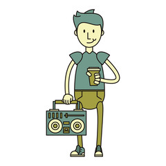 hipster boy with stereo symbol