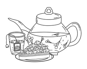 Isolated tea pot glass and cake design