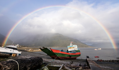 rainbow over lake