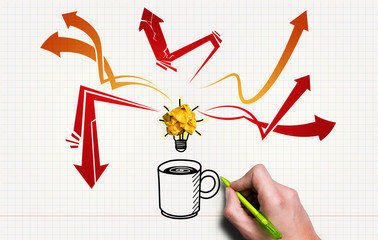 hand is drawing a cup of coffee as reason for getting creative
