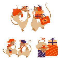 Fototapeta premium 2020 Mouse Happy New Year template badge, insignia. Mouse, Rat horoscope sign. Chinese year of Rat 2020. Vector illustration