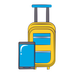 yellow cabin bag and smartphone
