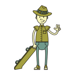 hipster boy with green skateboard