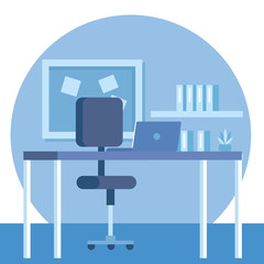 elegant office workplace scene icons
