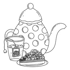 Isolated coffee pot and cake vector design