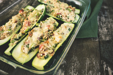 Zucchini Boats with Bacon, Asparagus, and Parmesan 