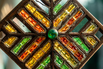 Rusty grid with colored vitrofusion