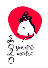 Chinese Happy new year 2020. Template card for Happy new year party with rat, mice. Lunar horoscope sign. Funny sketch mouse. Vector illustration