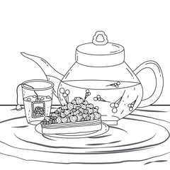Isolated tea pot glass and cake design