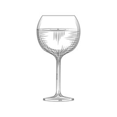 Hand drawn full wine glass sketch. Engraving style.