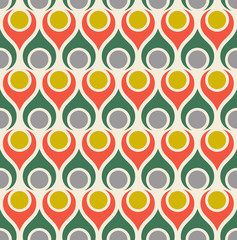 Materiał do szycia Seamless abstract midcentury modern pattern for backgrounds, fabric design, wrapping paper, scrapbooks and covers. Retro design of teardrop shapes and vintage colors. Vector illustration.