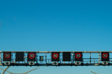 Detail of the roadway. view of the speed limit on the electronic board