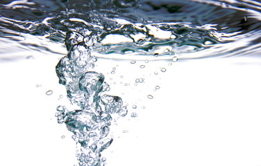 water splash with air bubbles on white background