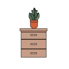 wooden drawer with houseplant icons