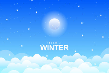 Fototapeta na wymiar Blue sky with falling snowflake of winter season