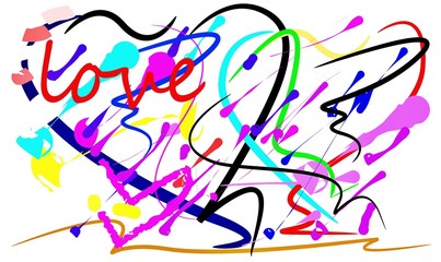 Text love design and brush strokes style