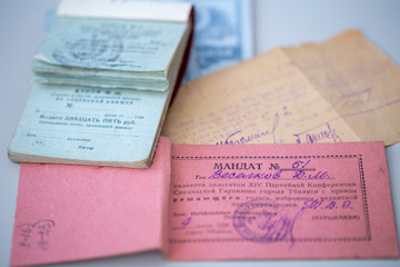 ancient originals of documents of my great-grandfather who lived in Tbilisi, Georgia military card...