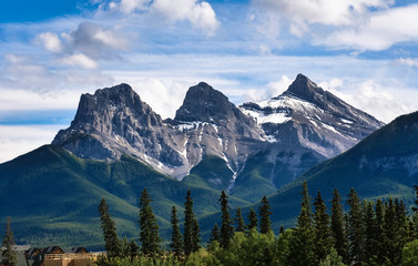 Beautiful peaks with melting snow