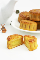 Mid autumn festival mooncake on white background. Mooncake is the most traditional classic flavor chinese.