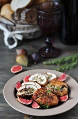 Obraz na płótnie Canvas chicken rolls with figs. dish recipe of chicken and figs. Keto diet dish