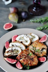 chicken rolls with figs. dish recipe of chicken and figs. Keto diet dish
