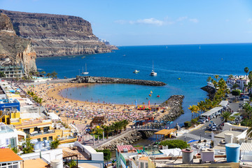 Gran Canaria/Spain - February 11 2018: An above beach photo from Maspalomas in Gran Canaria